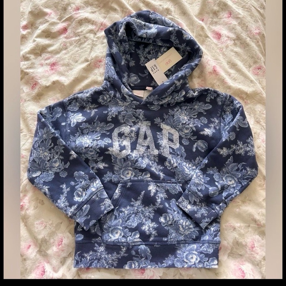 NWT Gap x LoveShackFancy Toddler Blue Floral Logo Hoodie Size 5T